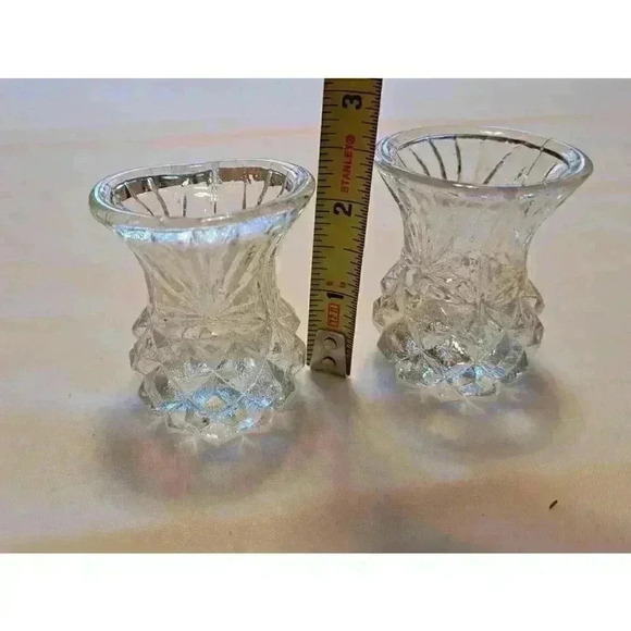 Vintage Lead Crystal Toothpick Holder Pineapple Cut 3" Set of 2 - Picture 4 of 5